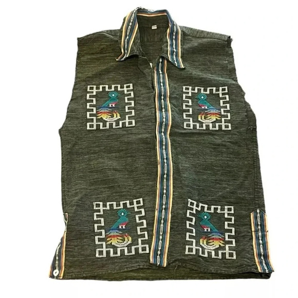 Aztec Navajo Tribal Southwestern Embroidered Sleeveless Shirt sz M‎ EUC! - Picture 1 of 3